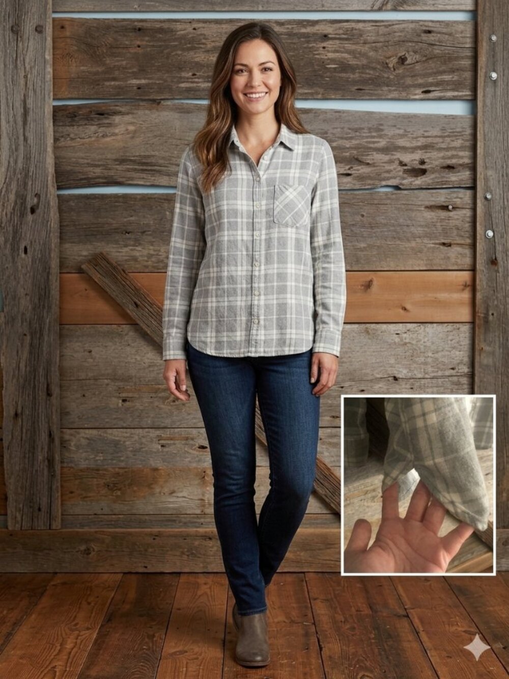 Old Navy Size Med Light Grey Plaid Flannel Button Down Shirt